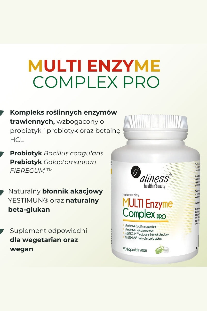 Aliness Enzyme Complex PRO Roślinne Enzymy Trawienne 90 kapsułek vege – Aliness Enzyme Complex PRO Plant Digestive Enzymes 90 vege capsules