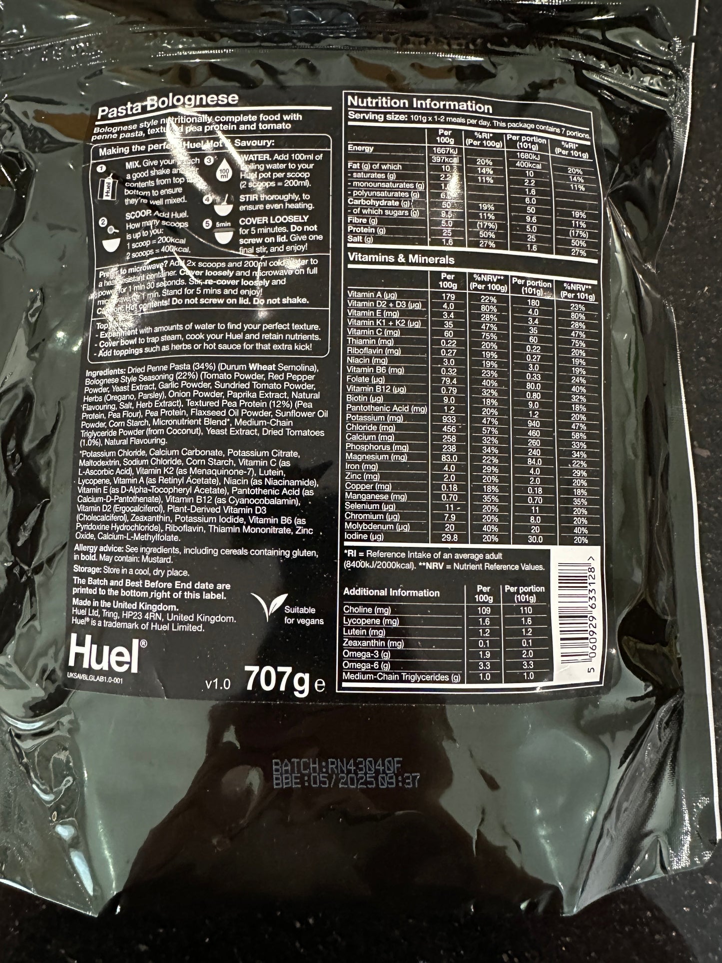 HUEL Hot & Tasty Pouches - Pasta Bolognese BNIB