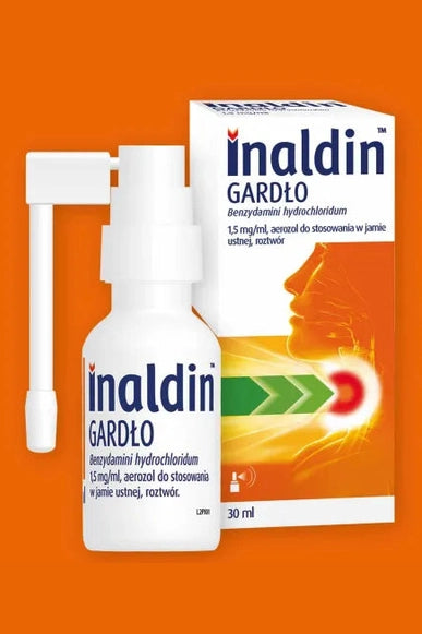 Inaldin Gardło Max Benzydamini Hydrochloridum 3mg/ml Aerozol 30ml 150 dawek – Inaldin Throat Max Benzydamine Hydrochloride 3mg/ml Oral Spray 30ml 150 doses