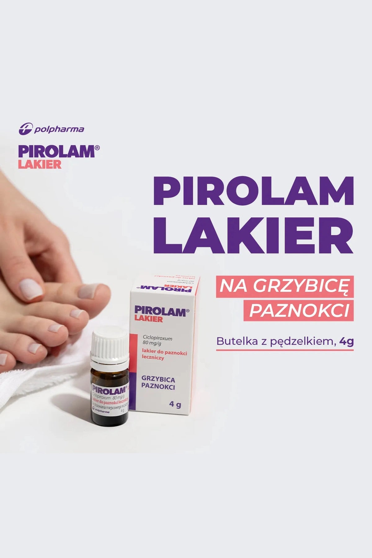 Pirolam Lakier Ciclopiroxum 80 mg/g Grzybica Paznokci 4g – Pirolam Nail Lacquer Ciclopirox 80mg/g Nail Fungus 4g
