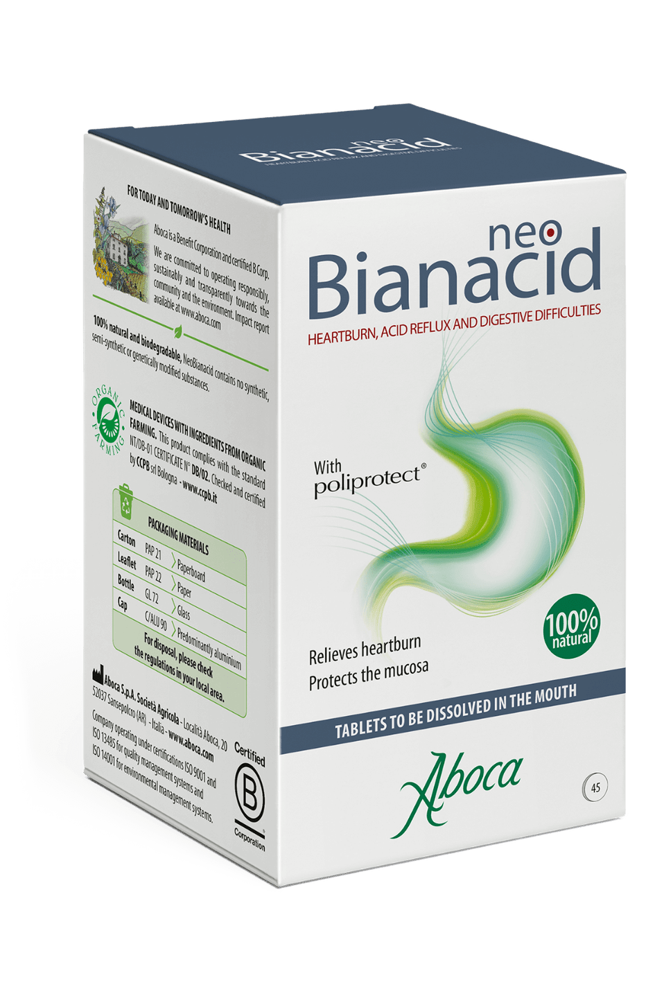Aboca NeoBianacid Lemon Flavour Acidity and Reflux - 45 Tablets - My Health Oasis