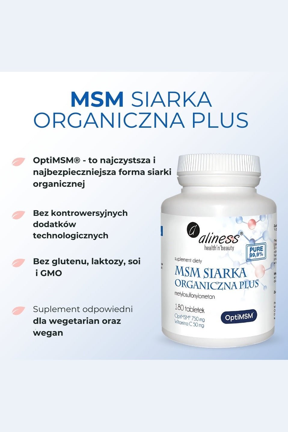 Aliness MSM Siarka Organiczna Plus - 180 Capsules - My Health Oasis