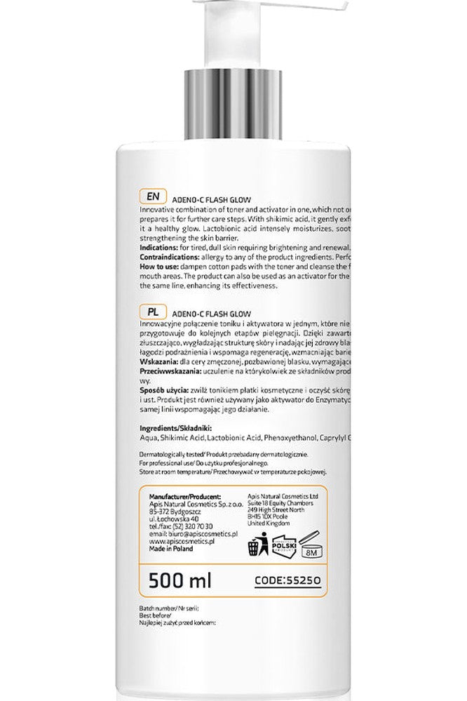 Apis ADENO - C Flash Glow Illuminating Toner & Activator 2 - in - 1 | 500ml - My Health Oasis