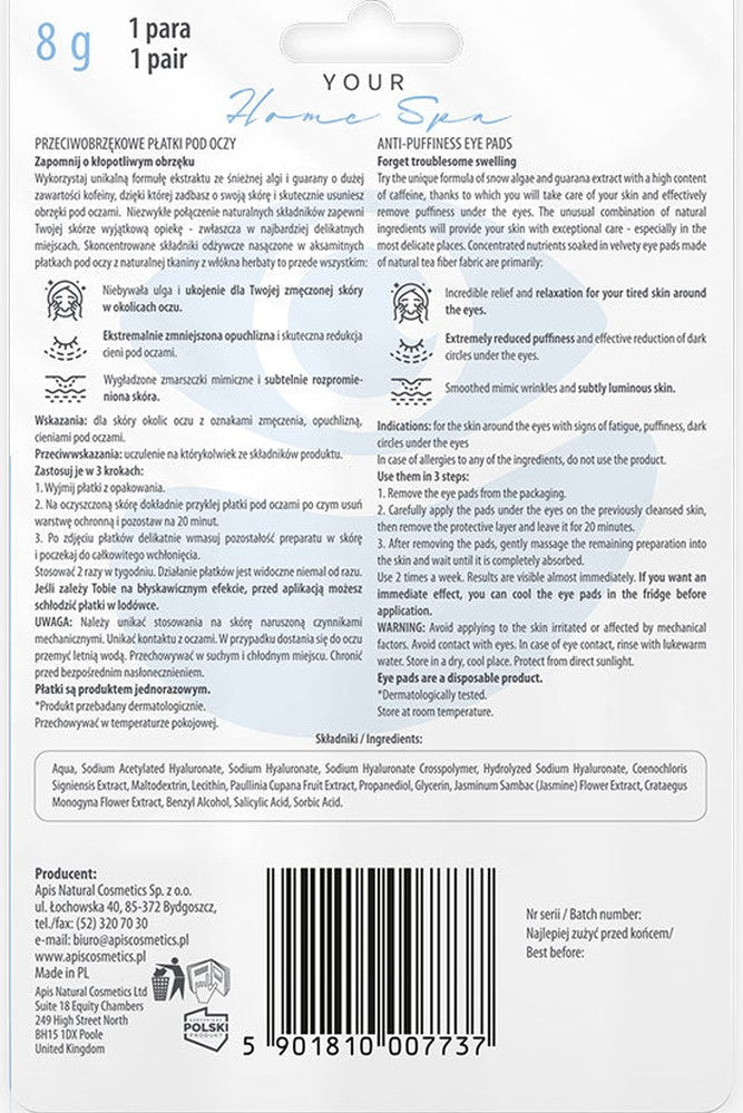 Apis Anti‑Swelling Eye Patches – Hydrating & Depuffing | 1 Pair - My Health Oasis