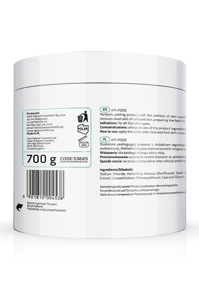Apis API - PODO cleansing foot peeling with Dead Sea salt and volcanic lava - deeply exfoliates and smooths rough skin | 700g - My Health Oasis