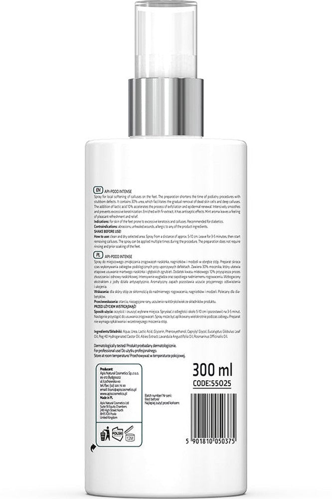 Apis API - PODO INTENSE Softening Foot Spray - Rapidly softens calluses with 30% urea and 10% lactic acid | 300ml - My Health Oasis