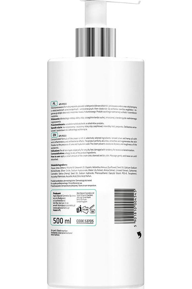 Apis APIS API - PODO Regenerating & Moisturising Foot Cream with 20% Urea and Ionised Silver – Intensive hydration for dry, rough feet | 500ml - My Health Oasis