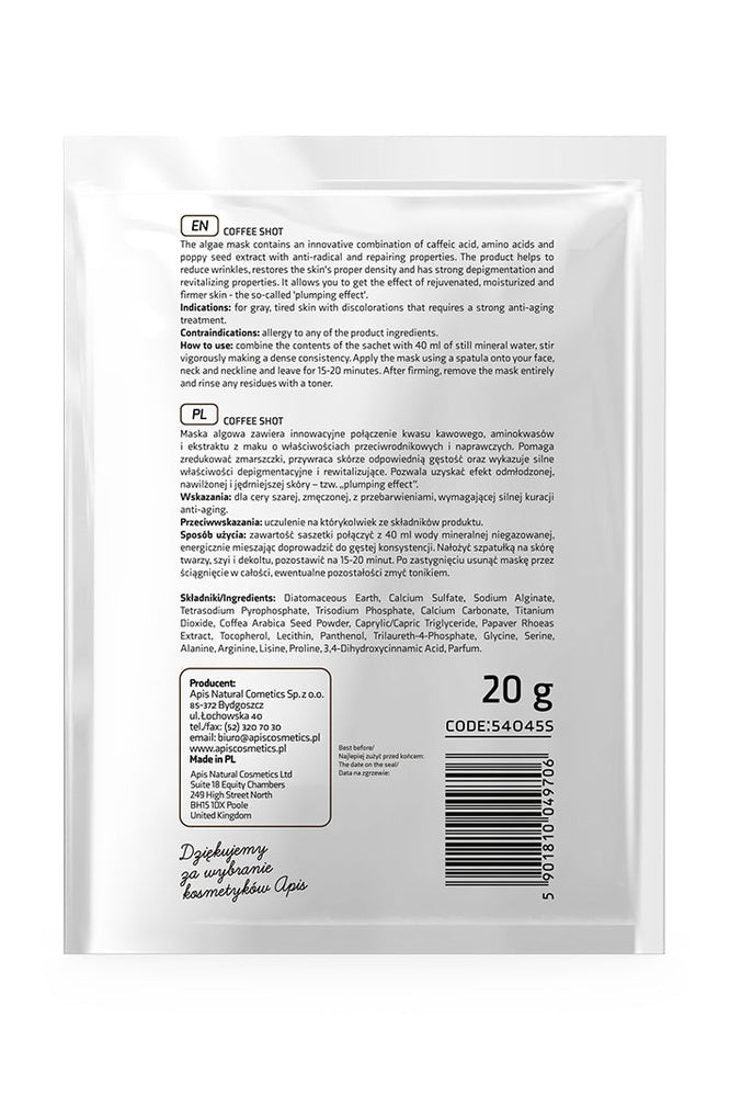 Apis COFFEE SHOT Bio - revitalising Algae Mask with Coffee Acid & Arabica Beans | 20g - My Health Oasis