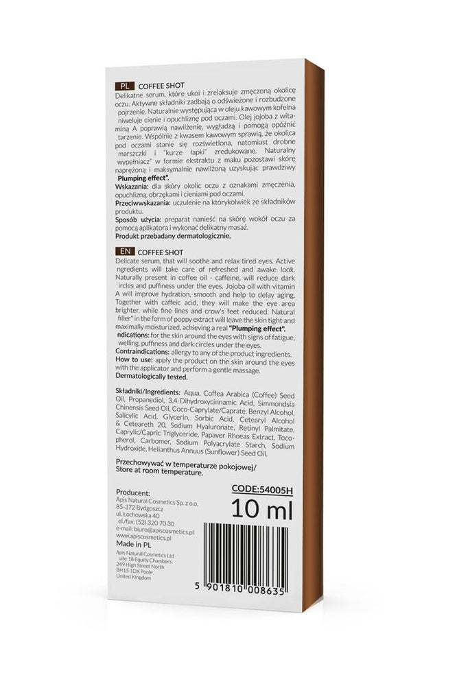 Apis Coffee Shot HOME THERAPIS Bio - revitalising eye serum with caffeine acid & coffee seed oil - My Health Oasis