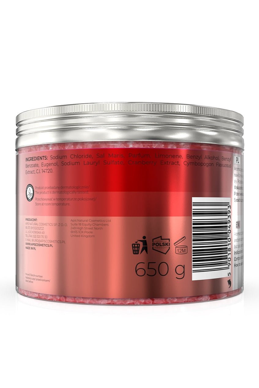 Apis CRANBERRY VITALITY Revitalising Bath Salt with Cranberry and Lemongrass | 650g - My Health Oasis