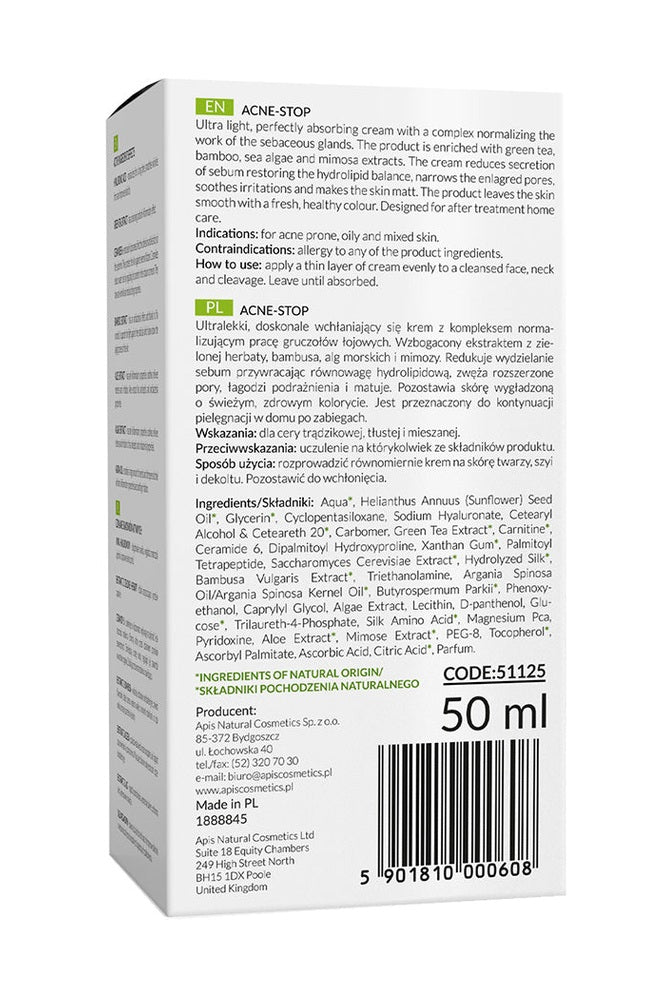 Apis Home terApis Acne - Stop Cream with Green Tea | 50ml - My Health Oasis