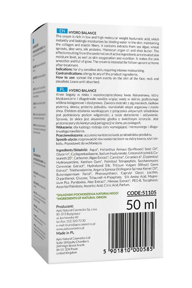 Apis Hydro Balance Home terApis Intensive Moisturising Cream with Hyaluronic Acid | 50ml - My Health Oasis