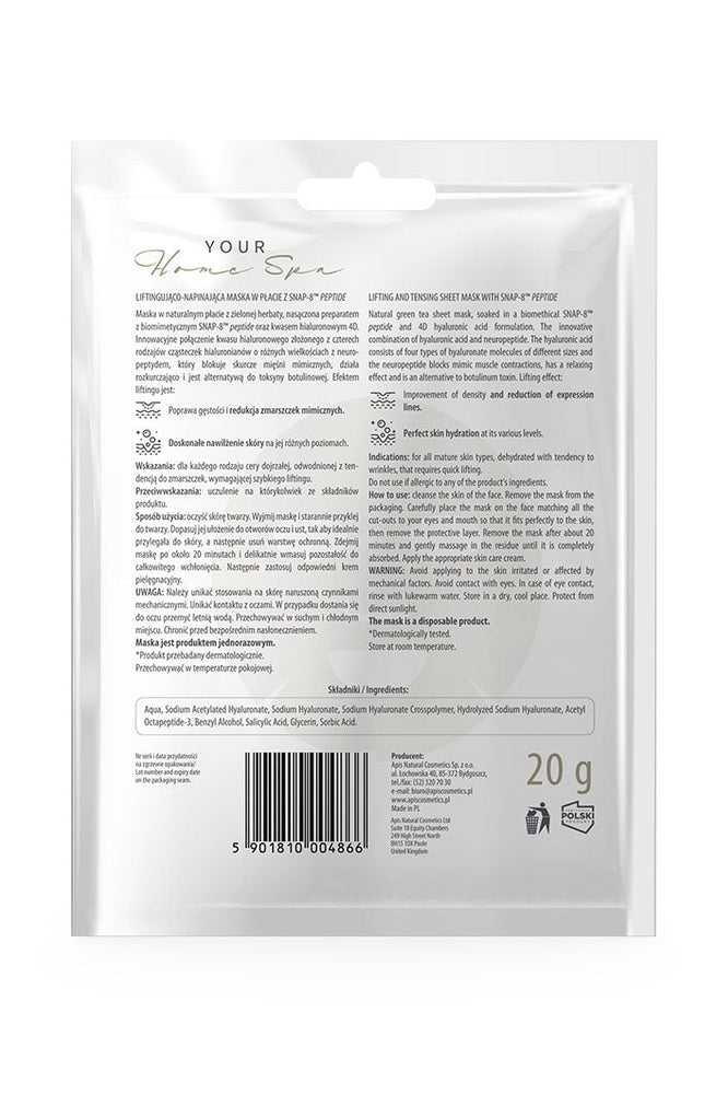 Apis Lifting & Tensing Sheet Mask with SNAP‑8 Peptide | 20 g - My Health Oasis