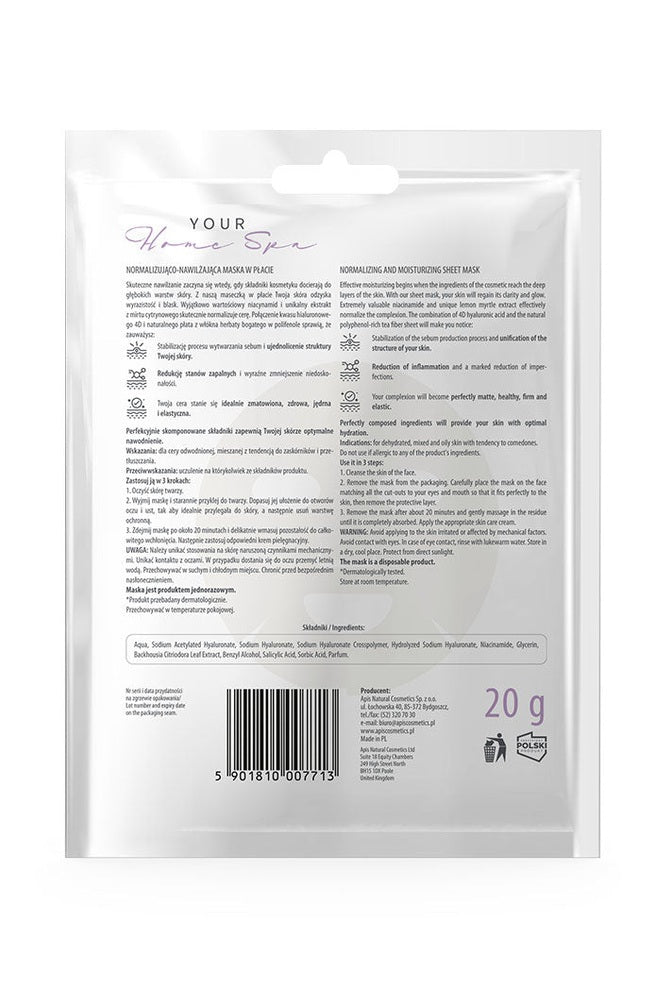 Apis Normalising & Moisturising Sheet Mask | 20 g - My Health Oasis
