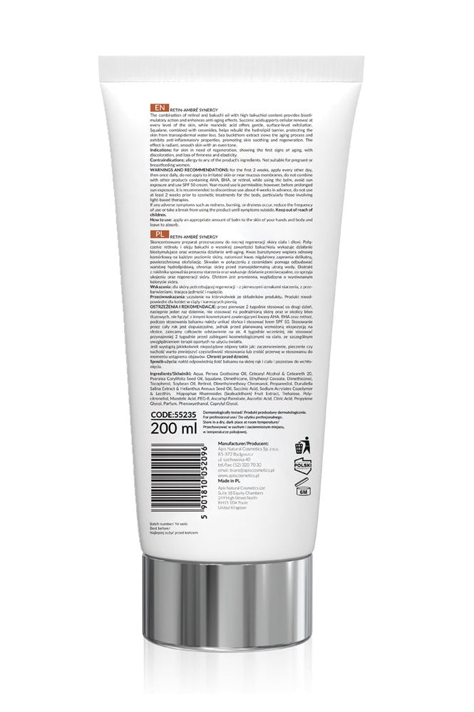 Apis RETIN - AMBRE SYNERGY HOME THERAPIS Regenerating body & hand balm with retinol & succinic acid (night) | 200 ml - My Health Oasis