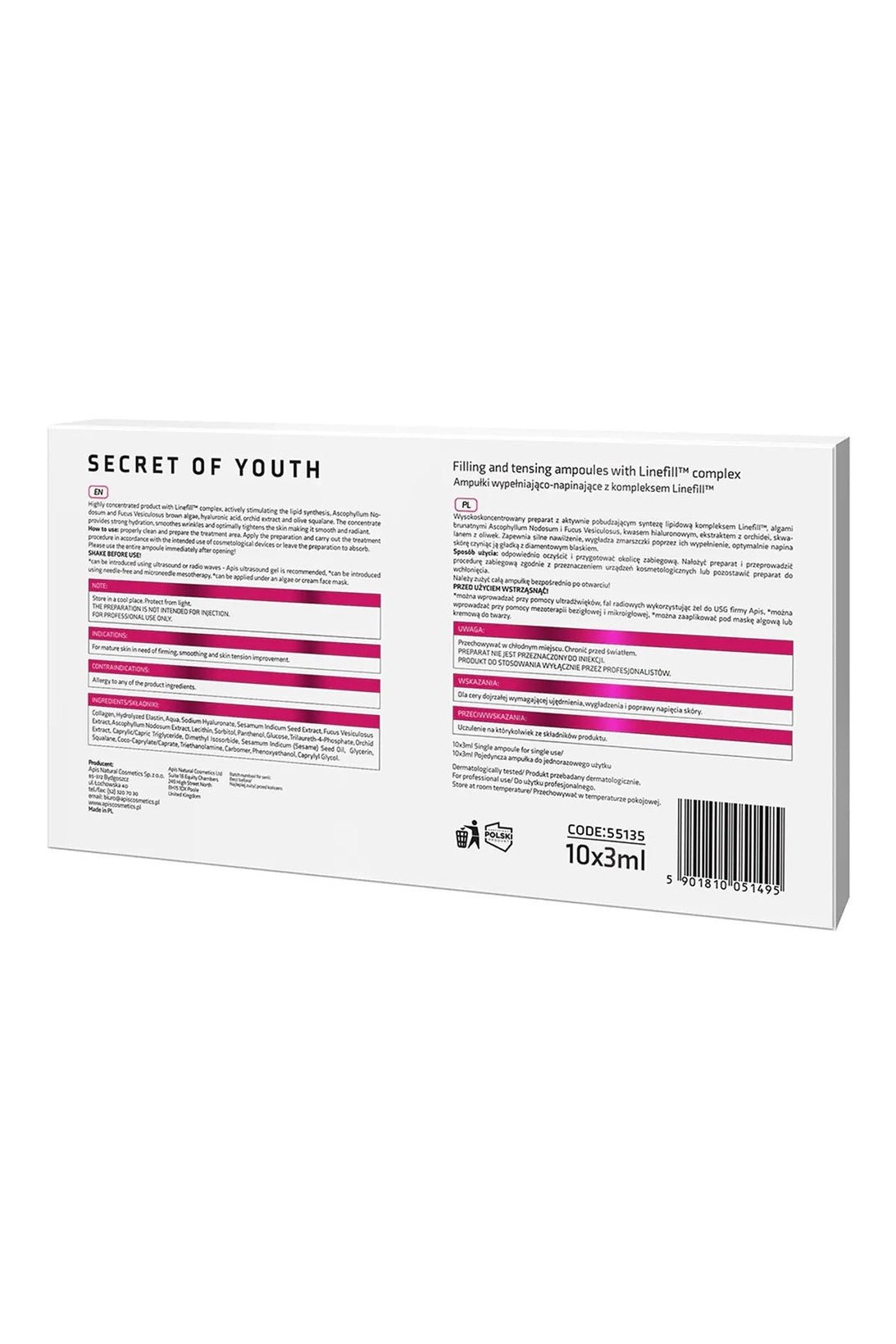 Apis Secret of Youth Filling and Tensing Ampoules with Linefill™ Complex | 10x3ml - My Health Oasis