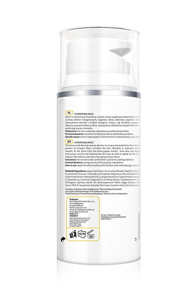 Apis VITAMIN BALANCE Vitamin C & White Grape Serum - Revitalises and hydrates dull, tired skin | 100ml - My Health Oasis