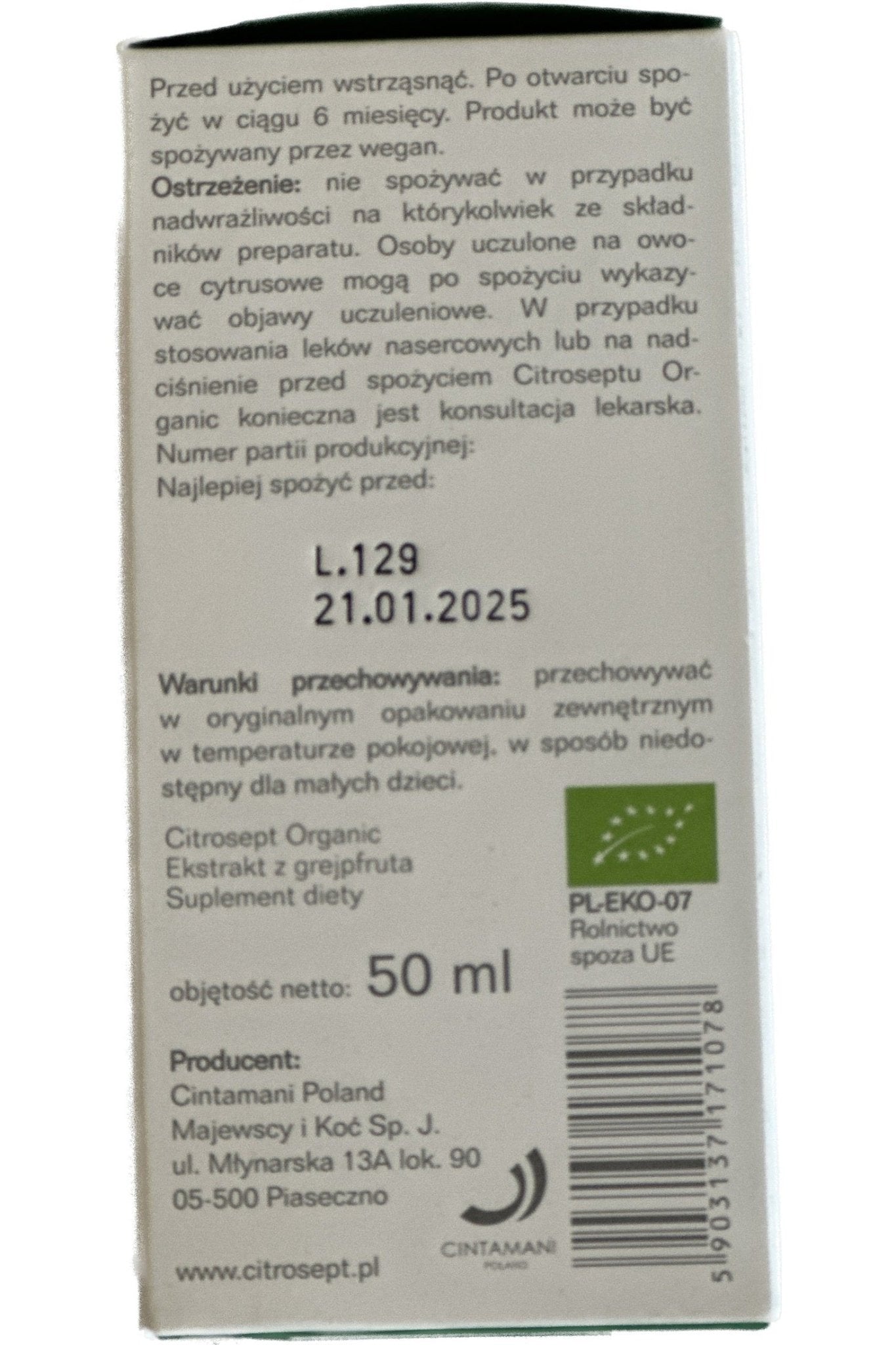 Citrosept Organic Ekstrakt z Grejpfruta - 50ml - My Health Oasis