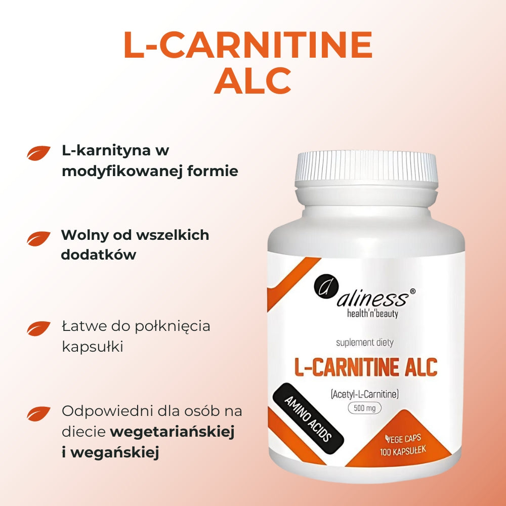 Aliness L-Carnitine ALC (Acetyl-L-Carnitine) 500mg 100 kapsułek – Aliness L-Carnitine ALC (Acetyl-L-Carnitine) 500mg 100 Capsules