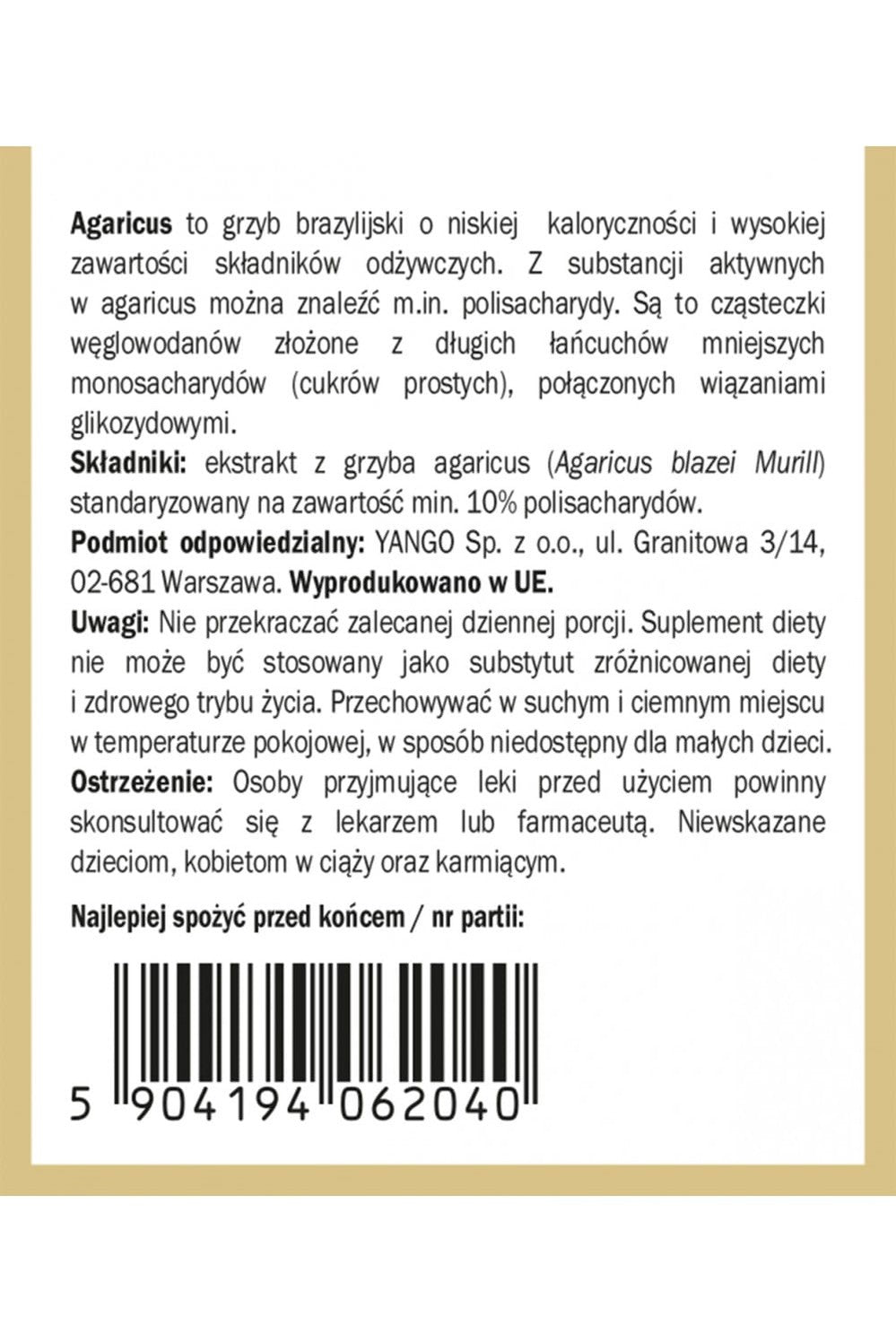 Yango Agaricus Blazei Murill - 90 Capsules 450mg - My Health Oasis