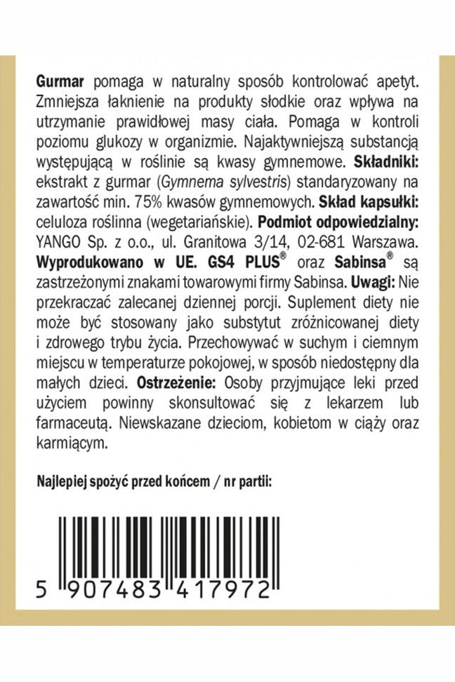 Yango Gurmar GS4 60 Capsules WEIGHT CONTROL - My Health Oasis