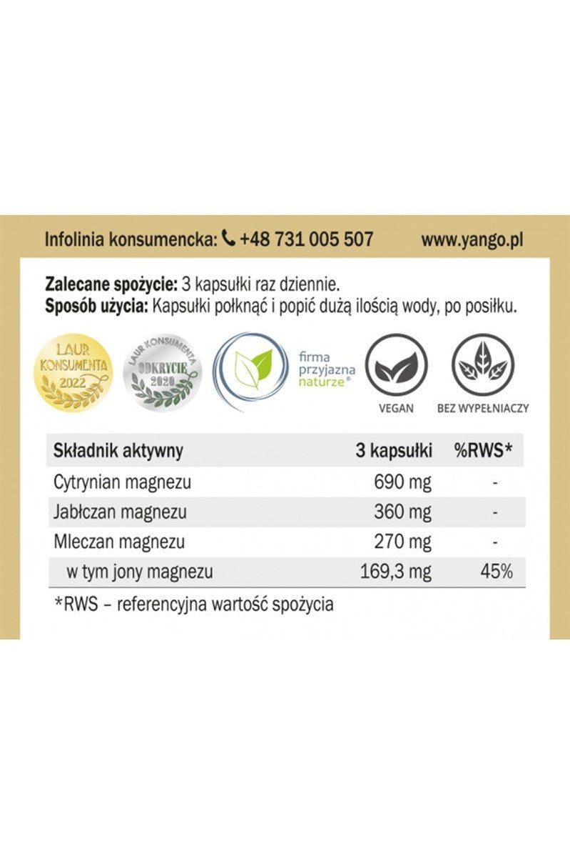 YANGO Magnez 3 formy - 90 Capsules - My Health Oasis