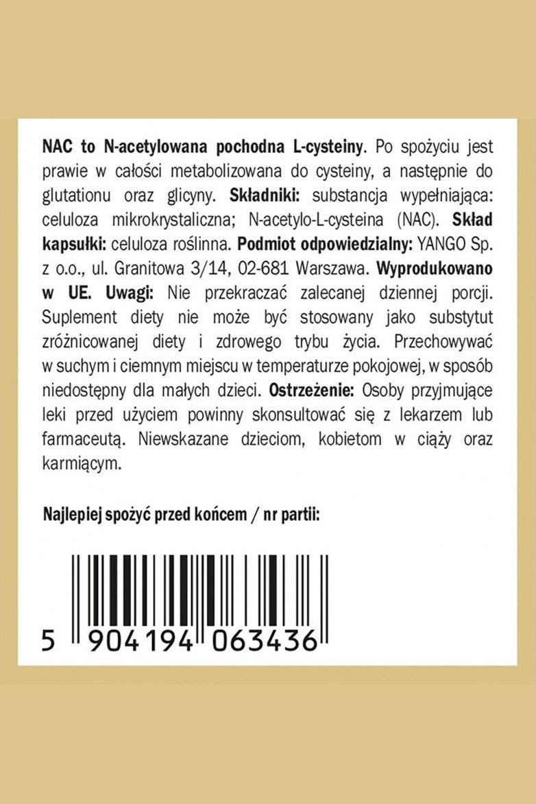 YANGO NAC N - acetyl - L - cysteine - 90 Capsules - My Health Oasis
