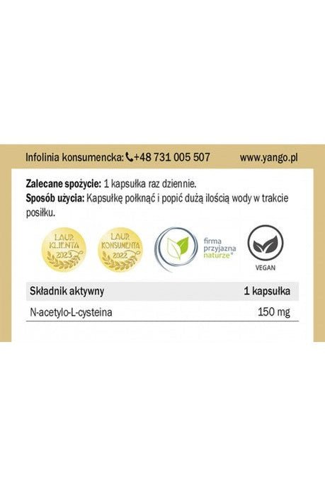 YANGO NAC N - acetyl - L - cysteine - 90 Capsules - My Health Oasis