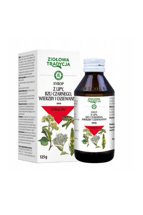 Ziołowa Tradycja, syrop z lipy i bzu czarnego/Lime, Elderberry, Willow and Mullein Syrup - 125g - My Health Oasis