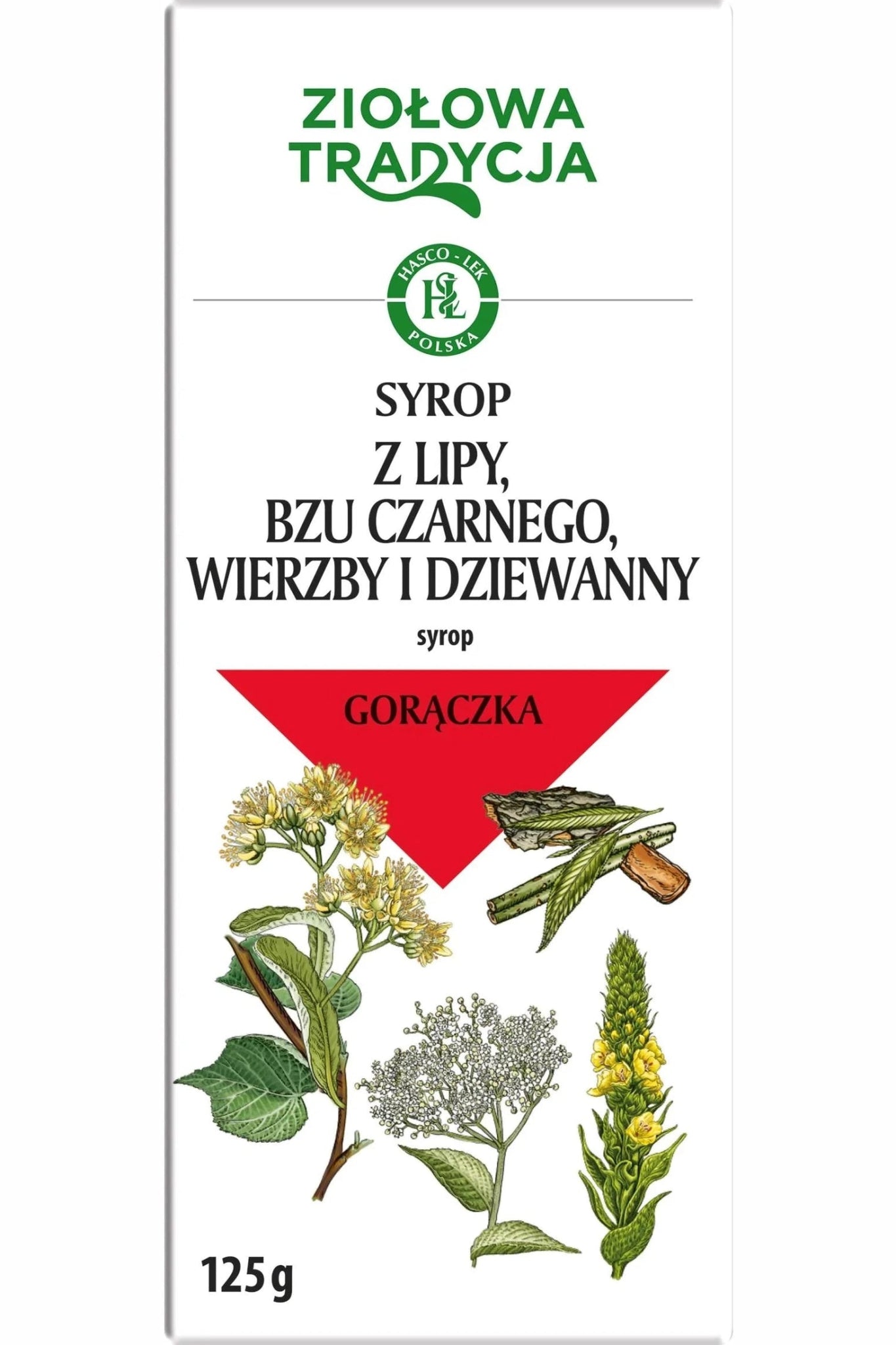 Ziołowa Tradycja, syrop z lipy i bzu czarnego/Lime, Elderberry, Willow and Mullein Syrup - 125g - My Health Oasis