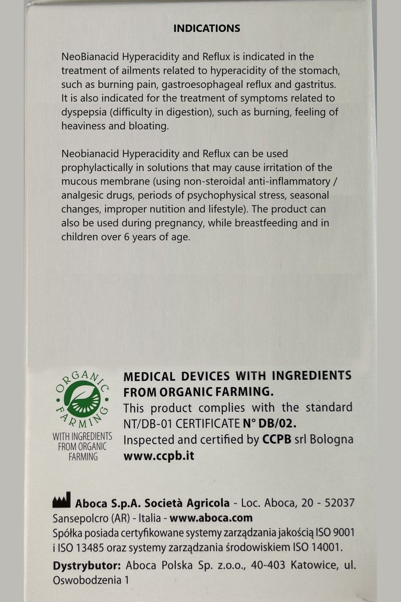 Aboca NeoBianacid Acidity and Reflux - 70 Tablets