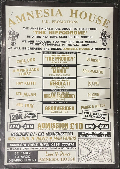 Rave Flyers - The Prodigy Amnesia House 1992