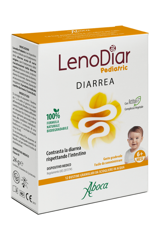 Aboca LenoDiar Pediatric 6+ Natural Diarrhoea Relief Sachets for Babies & Children – 12 Sachets