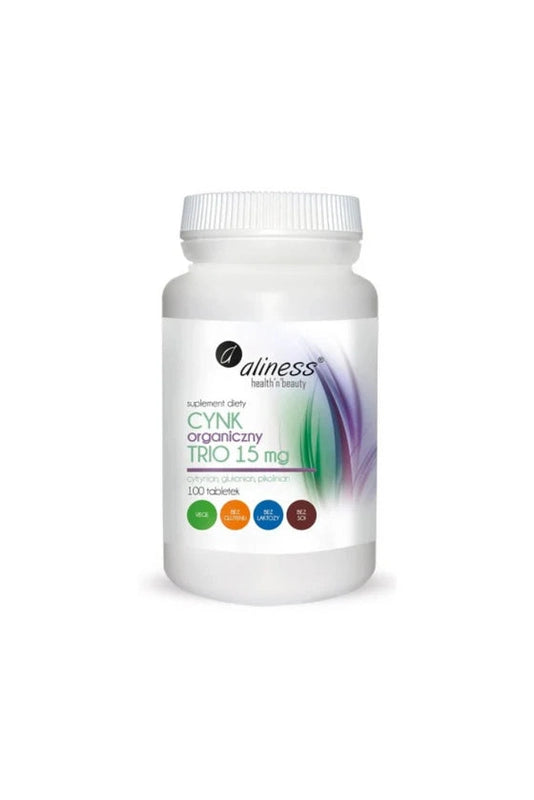 Aliness Organic Zinc Trio 15mg – Citrate, Gluconate & Picolinate – 100 Tablets