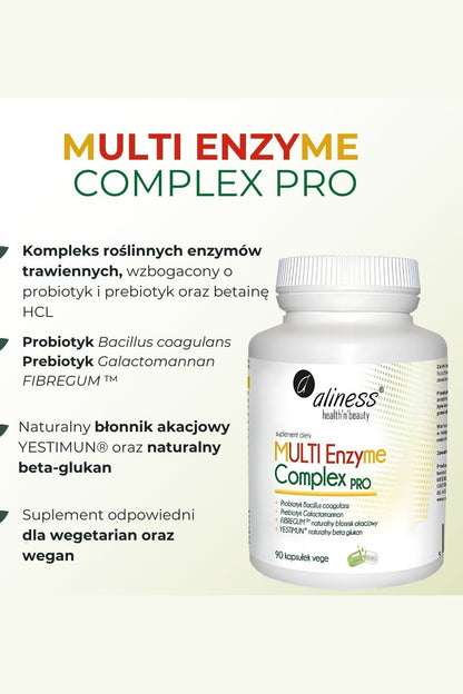 Aliness Enzyme Complex PRO Roślinne Enzymy Trawienne 90 kapsułek vege – Aliness Enzyme Complex PRO Plant Digestive Enzymes 90 vege capsules