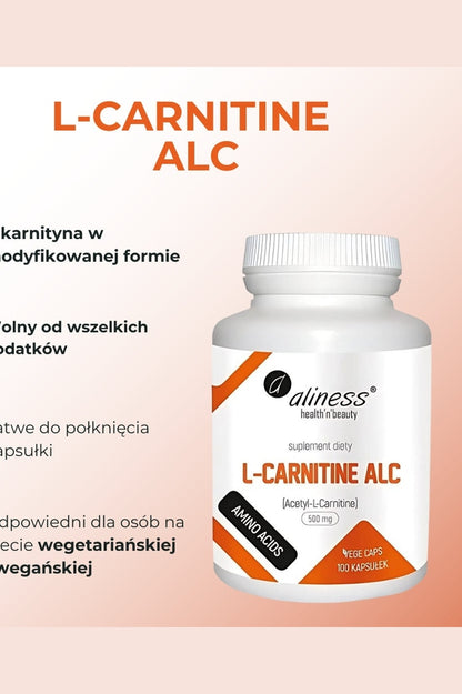 Aliness L-Carnitine ALC Acetyl-L-Carnitine 500mg 100 kapsułek – Aliness L-Carnitine ALC Acetyl-L-Carnitine 500mg 100 Capsules