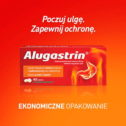Alugastrin Tabletki do rozgryzania i żucia 340mg 40 tabletek – Alugastrin Chewable Tablets 340mg 40 tablets Mint Flavour