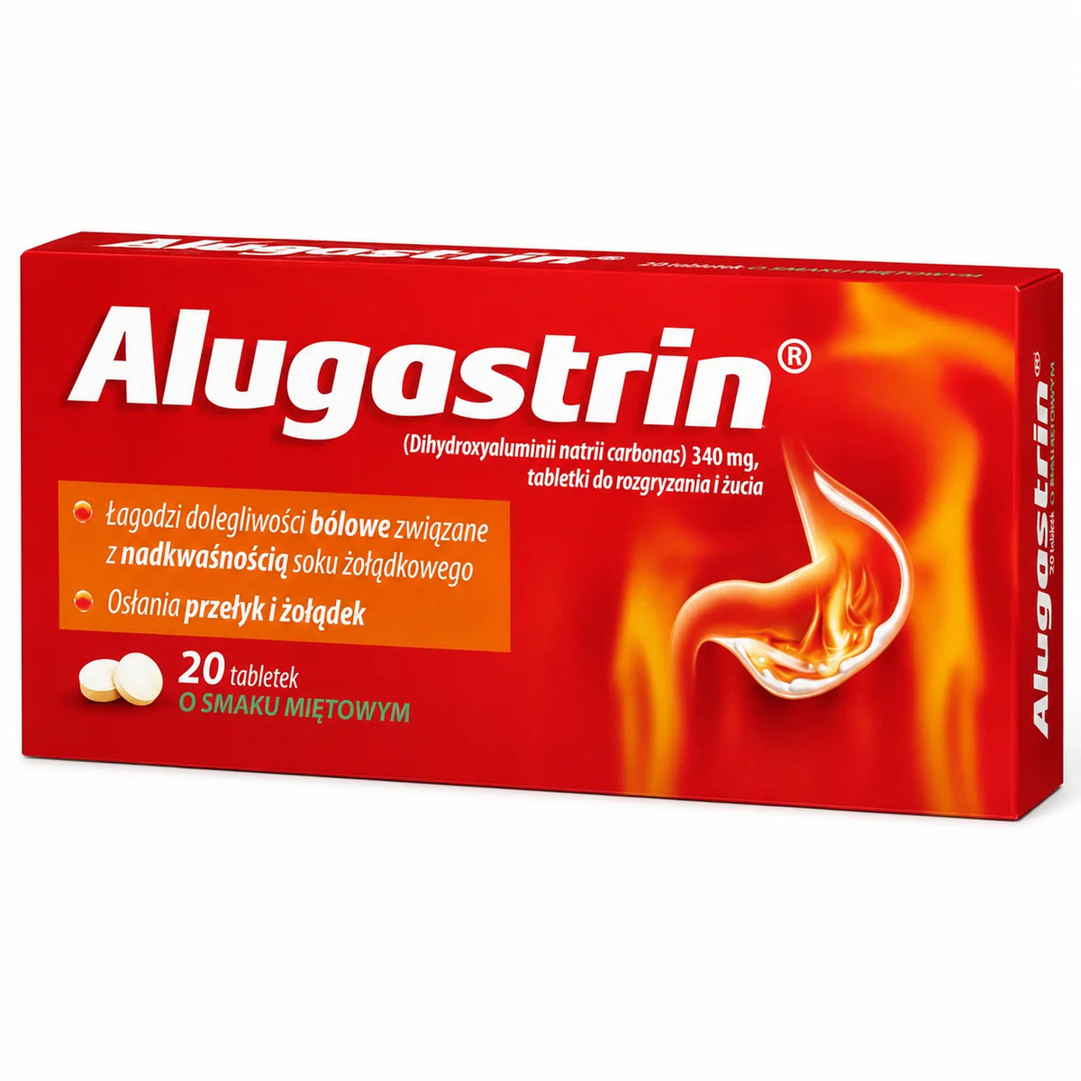 Alugastrin Tabletki do rozgryzania i żucia 340mg 40 tabletek – Alugastrin Chewable Tablets 340mg 40 tablets Mint Flavour