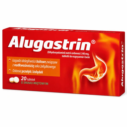 Alugastrin Tabletki do rozgryzania i żucia 340mg 40 tabletek – Alugastrin Chewable Tablets 340mg 40 tablets Mint Flavour