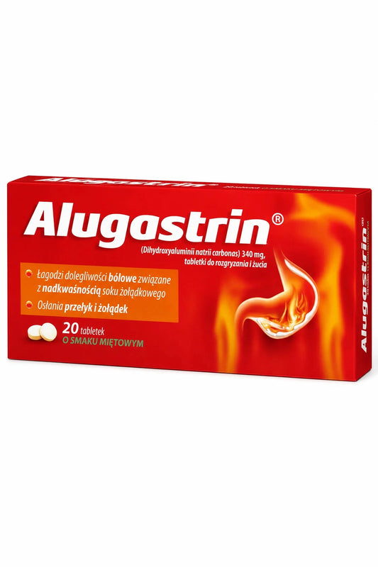 Alugastrin Tabletki do rozgryzania i żucia 340mg 40 tabletek – Alugastrin Chewable Tablets 340mg 40 tablets Mint Flavour