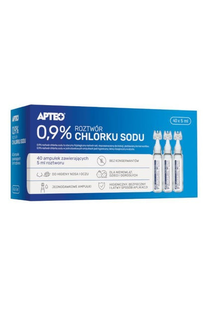 Apteo 0,9% Roztwór Chlorku Sodu 40 x 5 ml – Apteo 0.9% Sodium Chloride Solution 40 x 5 ml