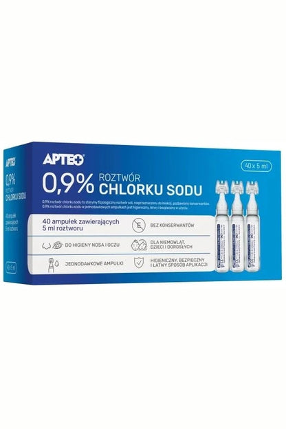 Apteo 0,9% Roztwór Chlorku Sodu 40 x 5 ml – Apteo 0.9% Sodium Chloride Solution 40 x 5 ml