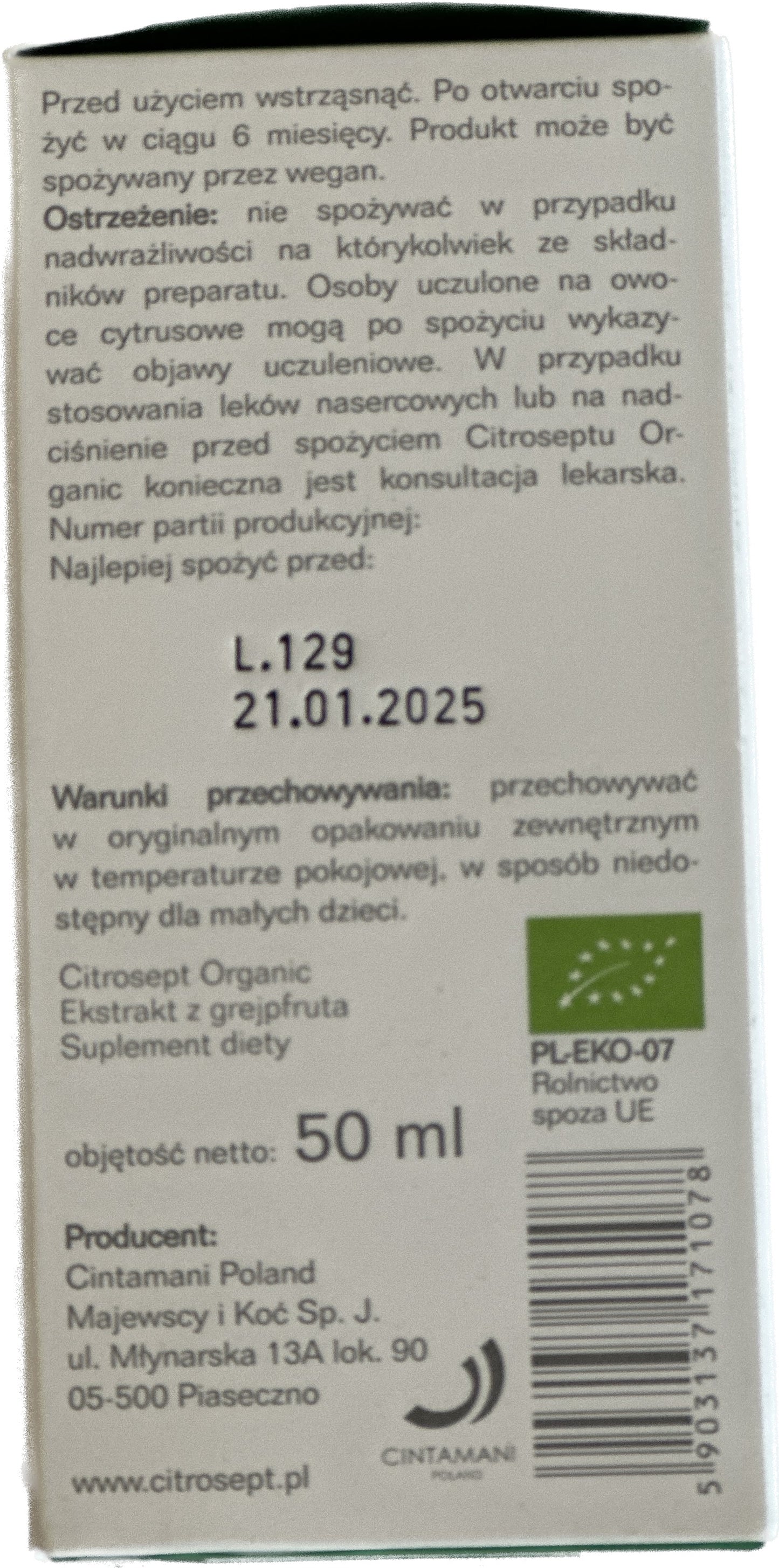 Citrosept Organic Ekstrakt z Grejpfruta - 50ml