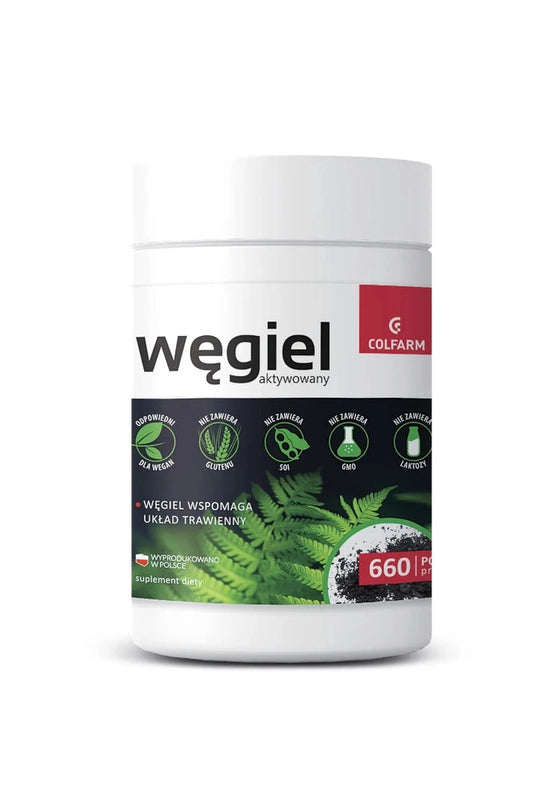 Colfarm Węgiel Aktywowany – Activated Charcoal 660mg Capsules – Digestive Support – 100g