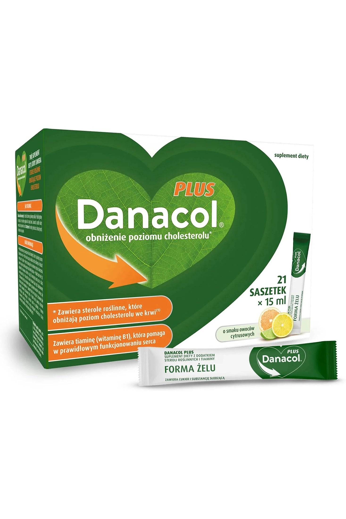 Danacol Plus obniżenie poziomu cholesterolu 21 saszetek × 15 ml o smaku owoców cytrusowych – Danacol Plus Cholesterol Lowering 21 Sachets × 15 ml Citrus Fruit Flavour
