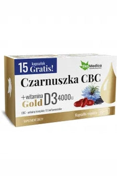 EkaMedica Czarnuszka CBC Gold + witamina D3 4000 IU Kapsułki miękkie 60+15 szt. – EkaMedica Black Seed CBC Gold + Vitamin D3 4000 IU Soft Capsules 60+15