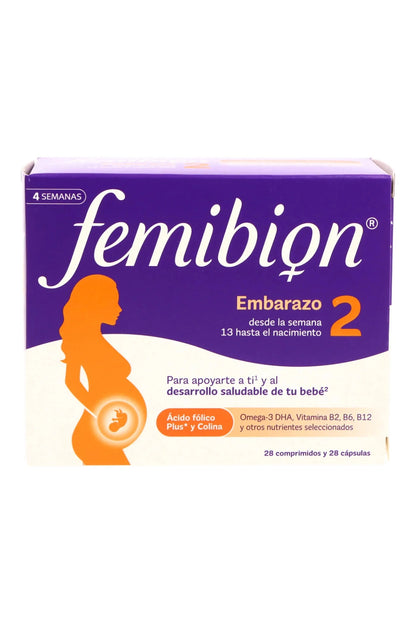 Femibion 2 – Pregnancy Supplement Weeks 13 to Birth – Metafolin, DHA, Choline & B Vitamins – 56 Tablets + 56 Capsules 8-Week Supply