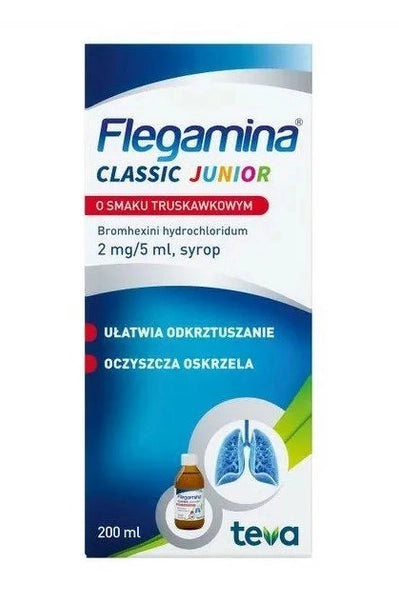 Flegamina Classic Junior – Bromhexine 2mg/5ml Strawberry Expectorant Syrup for Children – 120ml