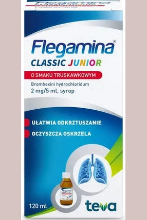 Flegamina Classic Junior – Bromhexine 2mg/5ml Strawberry Expectorant Syrup for Children – 120ml