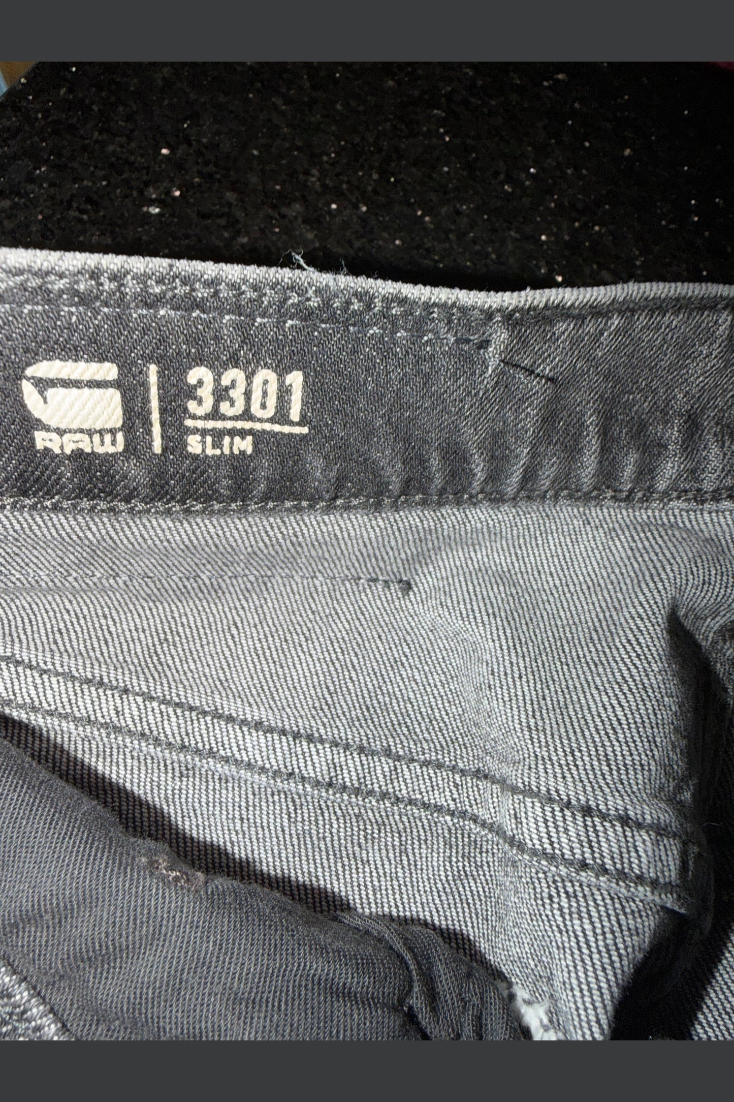G - Star Mens Jeans 3301 Slim Burten Black/Grey Stretch Denim 32/30